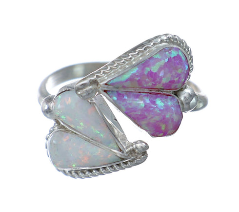 Silver Opal Inlay Zuni Adjustable Heart Ring Size 6,7,8 NX11848