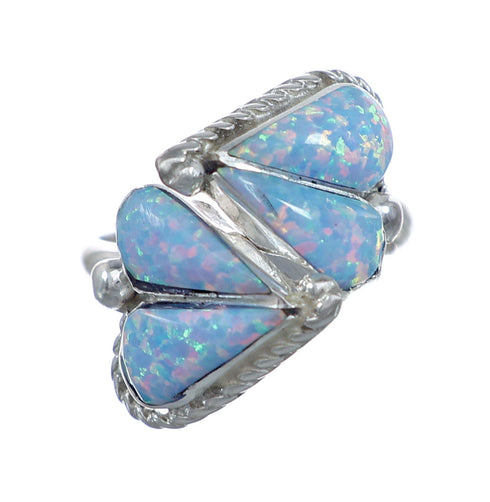 Silver Opal Inlay Zuni Adjustable Heart Ring Size 6,7,8 NX11849