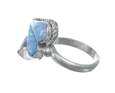 Silver Opal Inlay Zuni Adjustable Heart Ring Size 6,7,8 NX11849