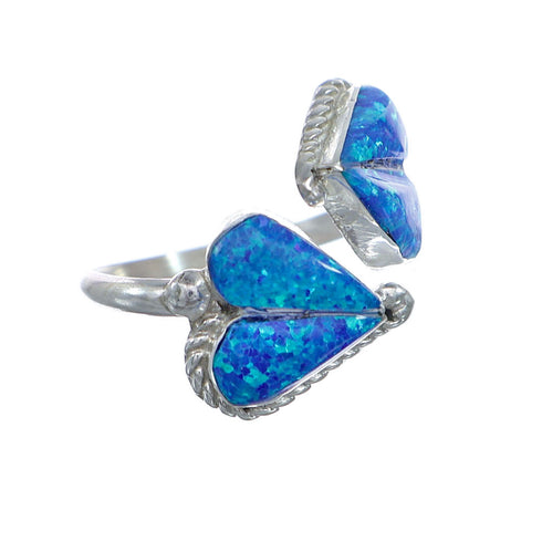 Silver Blue Opal Inlay Zuni Adjustable Heart Ring Size 6,7,8 NX11850