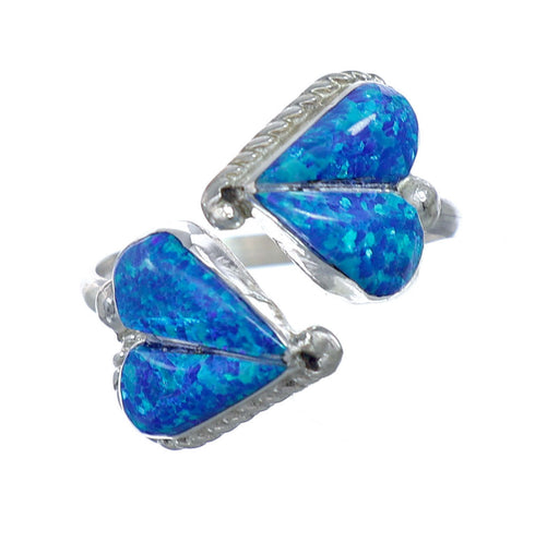 Silver Blue Opal Inlay Zuni Adjustable Heart Ring Size 6,7,8 NX11850