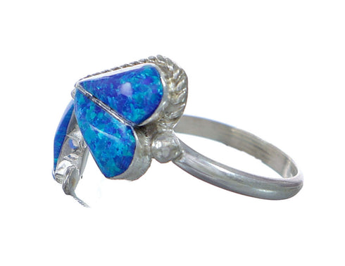 Silver Blue Opal Inlay Zuni Adjustable Heart Ring Size 6,7,8 NX11850