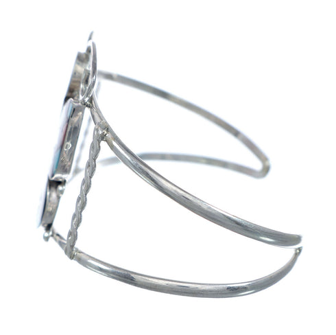 Zuni Indian Multicolor Sterling Silver Butterfly Inlay Cuff Bracelet NX11821