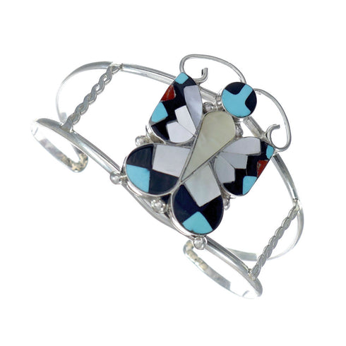 Zuni Indian Multicolor Sterling Silver Butterfly Inlay Cuff Bracelet NX11820