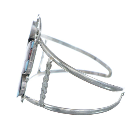 Zuni Indian Multicolor Sterling Silver Butterfly Inlay Cuff Bracelet NX11820