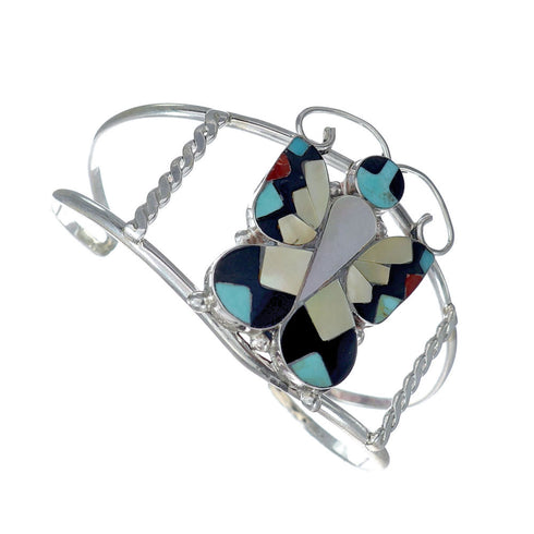 Zuni Indian Multicolor Sterling Silver Butterfly Inlay Cuff Bracelet NX11835