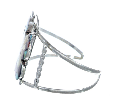 Zuni Indian Multicolor Sterling Silver Butterfly Inlay Cuff Bracelet NX11835