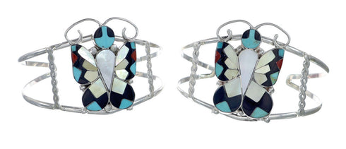 Zuni Indian Multicolor Sterling Silver Butterfly Inlay Cuff Bracelet NX11835