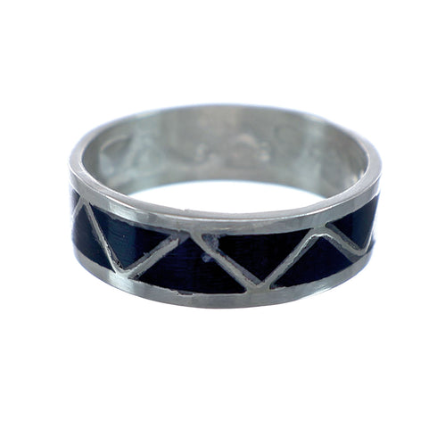 Navajo Inlay Onyx Sterling Silver Ring Size 7-3/4 NN20725