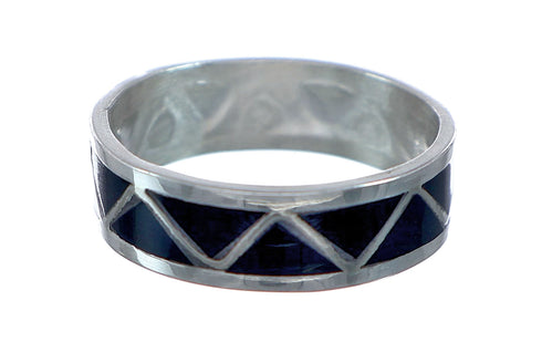 Navajo Inlay Onyx Sterling Silver Ring Size 7-3/4 NN20725