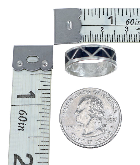 Navajo Inlay Onyx Sterling Silver Ring Size 7-3/4 NN20725