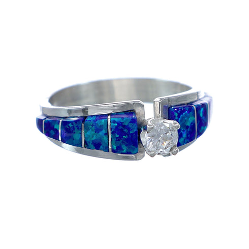 Sterling Silver Blue Opal Cubic Zirconia Zuni Ring Size 6 NN20727