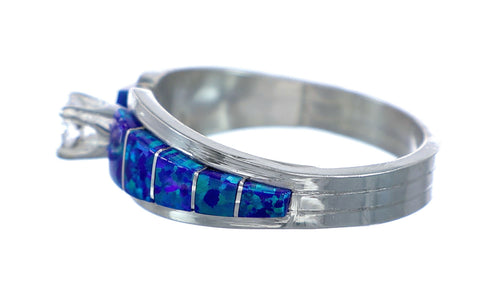 Sterling Silver Blue Opal Cubic Zirconia Zuni Ring Size 6 NN20727