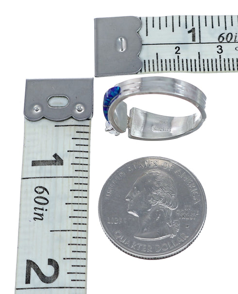 Sterling Silver Blue Opal Cubic Zirconia Zuni Ring Size 6 NN20727