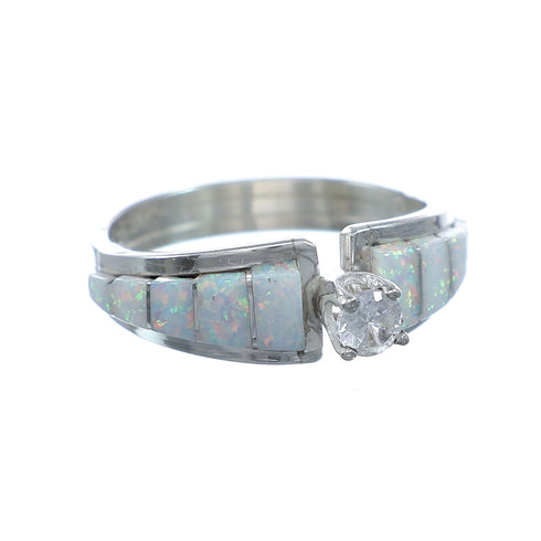 Opal Genuine Sterling Silver CZ Zuni Jewelry Ring Size 6-3/4 NN20731