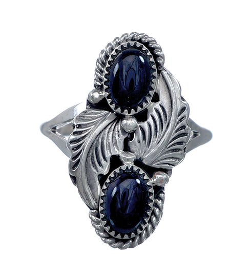 Multistone Leaf Onyx Native American Sterling Silver Ring Size 8-3/4 NN20802