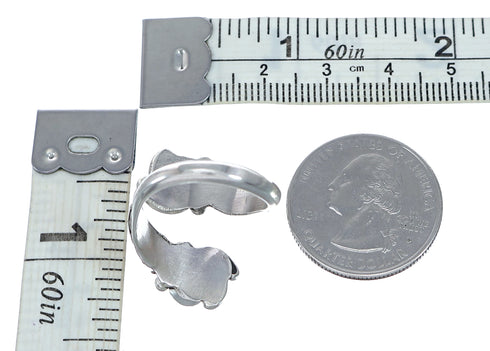 Sterling Silver Turquoise and Coral Navajo Leaf Adjustable Ring Size 7, 8, 9 NN20741