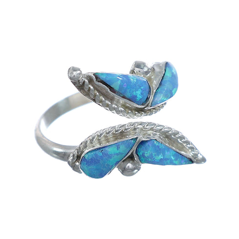 Silver Blue Opal Inlay Zuni Adjustable Butterfly Ring Size 7,8,9 NN20745