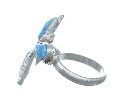 Silver Blue Opal Inlay Zuni Adjustable Butterfly Ring Size 7,8,9 NN20745