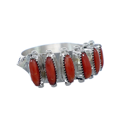 Native American Zuni Sterling Silver Coral Needlepoint Ring Size 6-1/4 NN20723