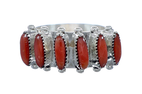 Native American Zuni Sterling Silver Coral Needlepoint Ring Size 6-1/4 NN20723