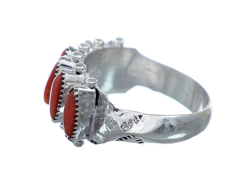 Native American Zuni Sterling Silver Coral Needlepoint Ring Size 6-1/4 NN20723