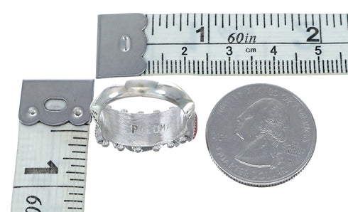 Native American Zuni Sterling Silver Coral Needlepoint Ring Size 7-1/4 NN20722
