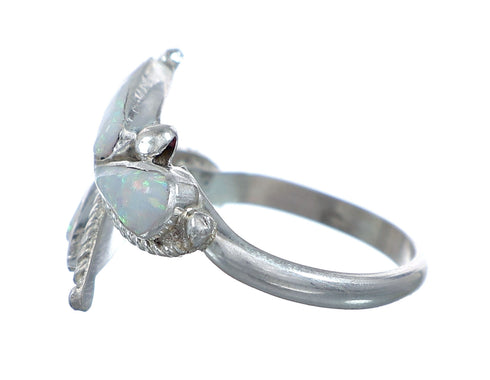 Sterling Silver Opal Inlay Zuni Adjustable Butterfly Ring Size 9,10,11 NN20773
