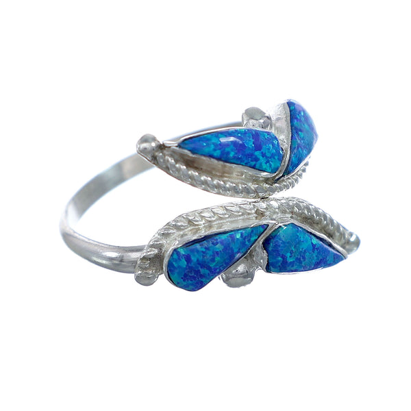 Silver Blue Opal Inlay Zuni Adjustable Butterfly Ring Size 8,9,10 NN20769