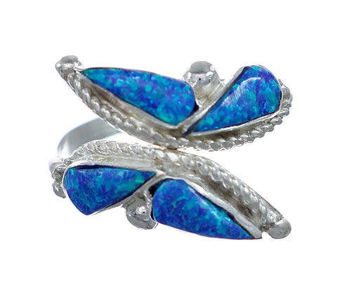 Silver Blue Opal Inlay Zuni Adjustable Butterfly Ring Size 8,9,10 NN20769