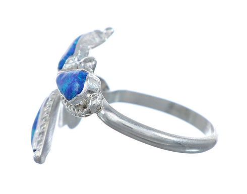Silver Blue Opal Inlay Zuni Adjustable Butterfly Ring Size 8,9,10 NN20769