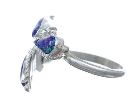 Sterling Silver Opal Inlay Zuni Adjustable Butterfly Ring Size 9,10,11 NN20770
