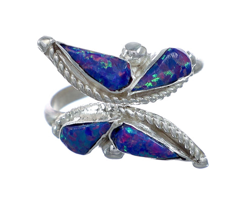 Sterling Silver Opal Inlay Zuni Adjustable Butterfly Ring Size 9,10,11 NN20771
