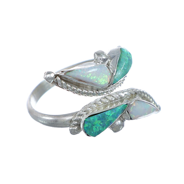 Sterling Silver Opal Inlay Zuni Adjustable Butterfly Ring Size 9,10,11 NN20774