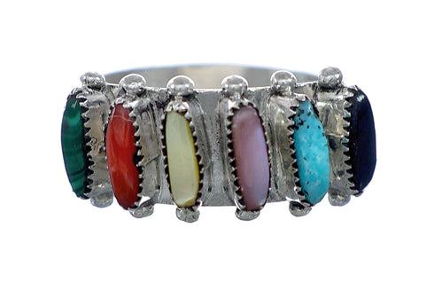 Native American Zuni Sterling Silver Multicolor Needlepoint Ring Size 8 NN20786