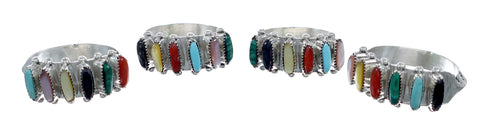 Native American Zuni Sterling Silver Multicolor Needlepoint Ring Size 8 NN20786