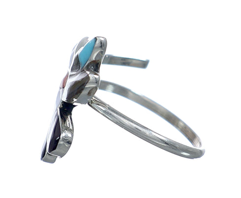 Zuni Multicolor Inlay Genuine Sterling Silver Hummingbird Ring Size 7-3/4 NN20806