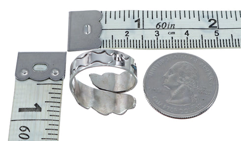 Sterling Silver Turquoise Coral Chip Inlay Adjustable Native American Ring Size 8,9,10 NN20747