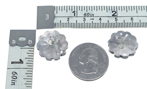 Zuni Multicolor Inlay Sunface Sterling Silver Post Earrings NN20744