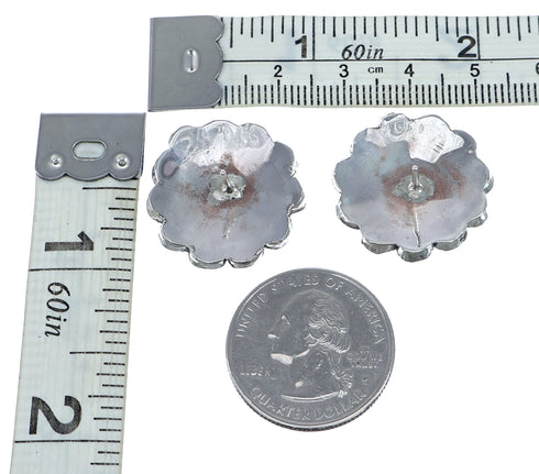 Zuni Multicolor Inlay Sunface Sterling Silver Post Earrings NN20743