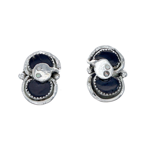 Onyx and Mother Of Pearl Zuni Effie Calavaza Silver Snake Post Earrings NN20795