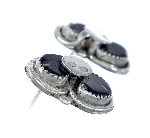 Onyx and Mother Of Pearl Zuni Effie Calavaza Silver Snake Post Earrings NN20795