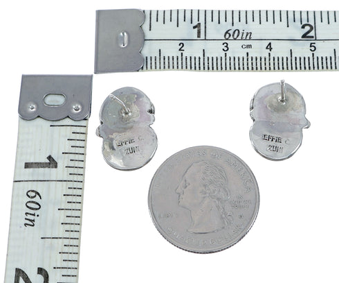 Onyx and Mother Of Pearl Zuni Effie Calavaza Silver Snake Post Earrings NN20795