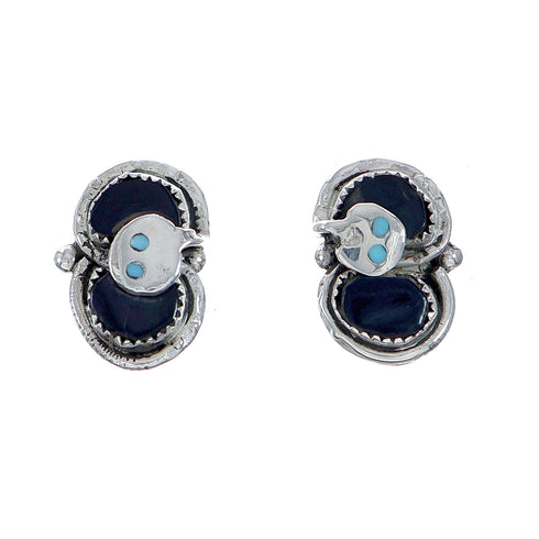 Onyx and Turquoise Zuni Effie Calavaza Silver Snake Post Earrings NN20796