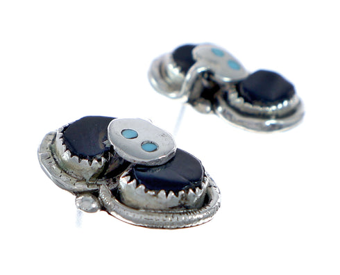 Onyx and Turquoise Zuni Effie Calavaza Silver Snake Post Earrings NN20796