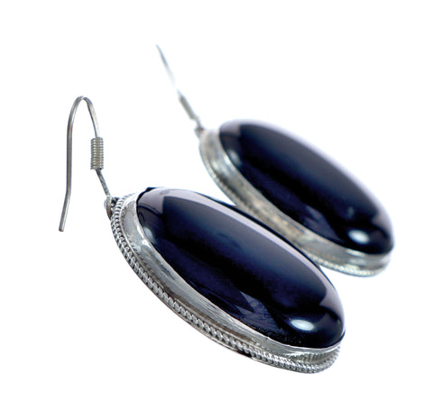 Native American Onyx Navajo Sterling Silver Hook Earrings NN20794