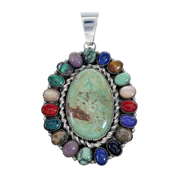 Navajo Native American Sterling Silver Turquoise Treasure Pendant NN20699