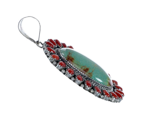 Native American Turquoise and Coral Multi-Stone Sterling Silver Pendant NN20708