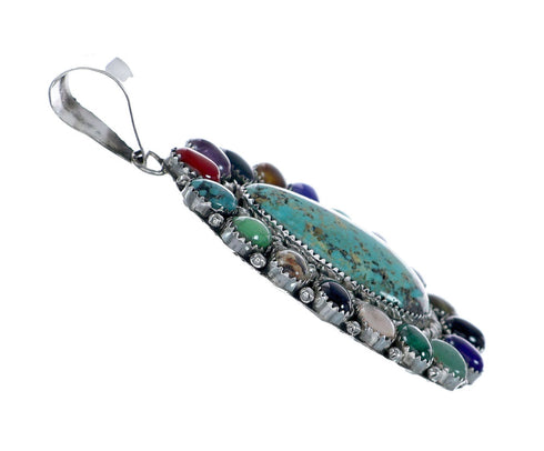 Navajo Native American Sterling Silver Turquoise Treasure Pendant NN20702