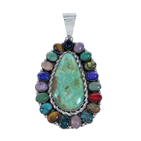 Navajo Native American Sterling Silver Turquoise Treasure Pendant NN20704